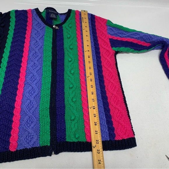 Vtg Eagle Eye Cable Knit Sweater Woman Small Full Zip Rainbow Cotton Rami Warm - Picture 12 of 12